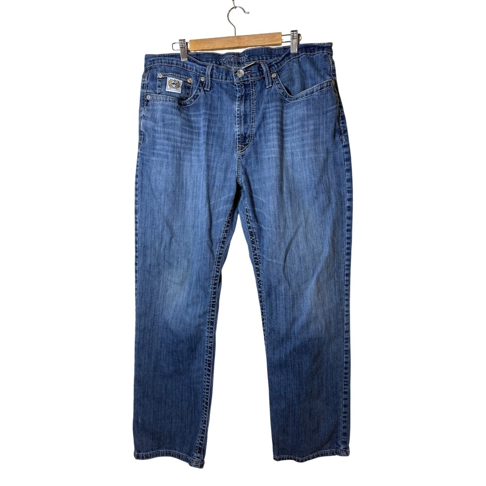 Cinch Mens Jeans 39x30 Blue Medium Wash Straight Leg Western Rugged Cowboy Prep